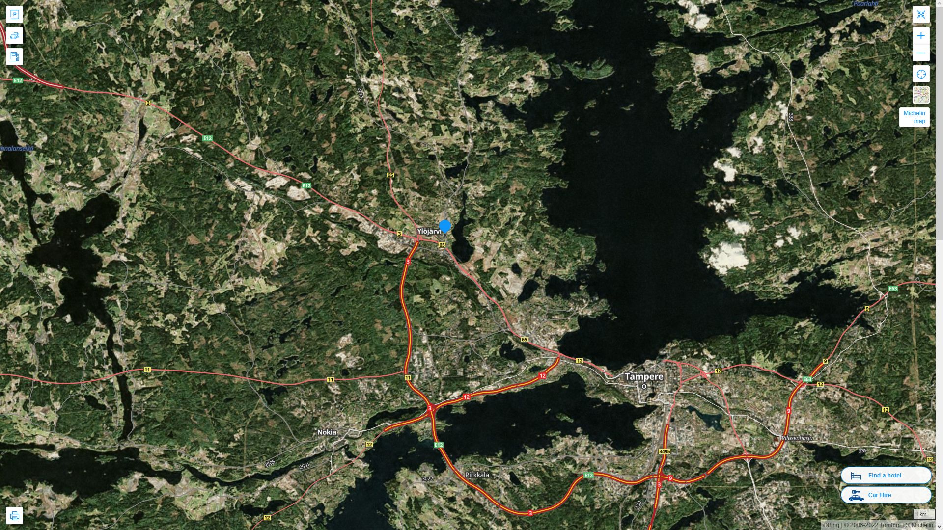 Ylojarvi Finlande Autoroute et carte routiere avec vue satellite